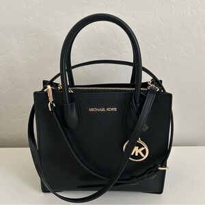 Michael Kors Mercer Medium Pebbled Leather Crossbody Bag Black